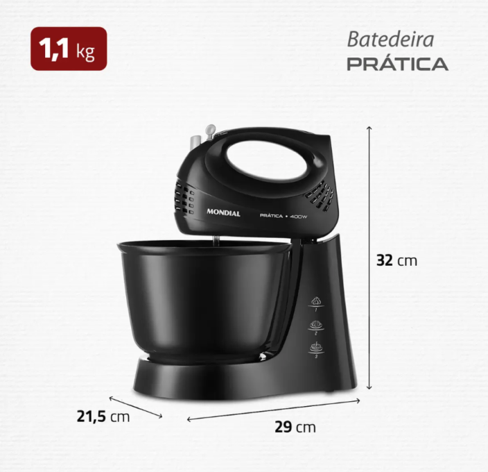 Batedeira Prática Mondial 400W - B-44-B é Bom
