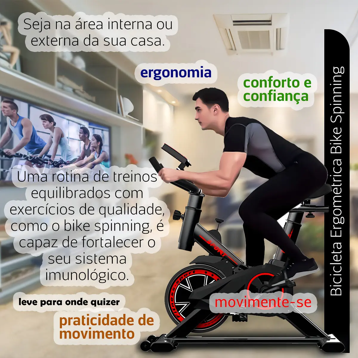 Bicicleta Ergométrica Spinning Fitness Sport Inércia 8kg